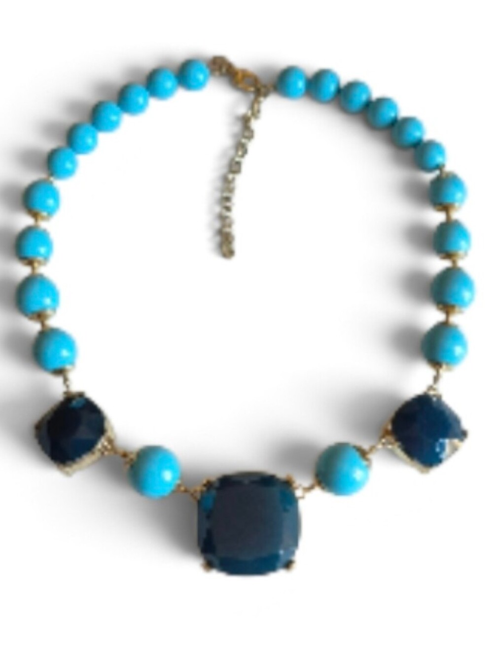 Vtg. Banana Republic Turquoise & Navy Beaded Statement Necklace